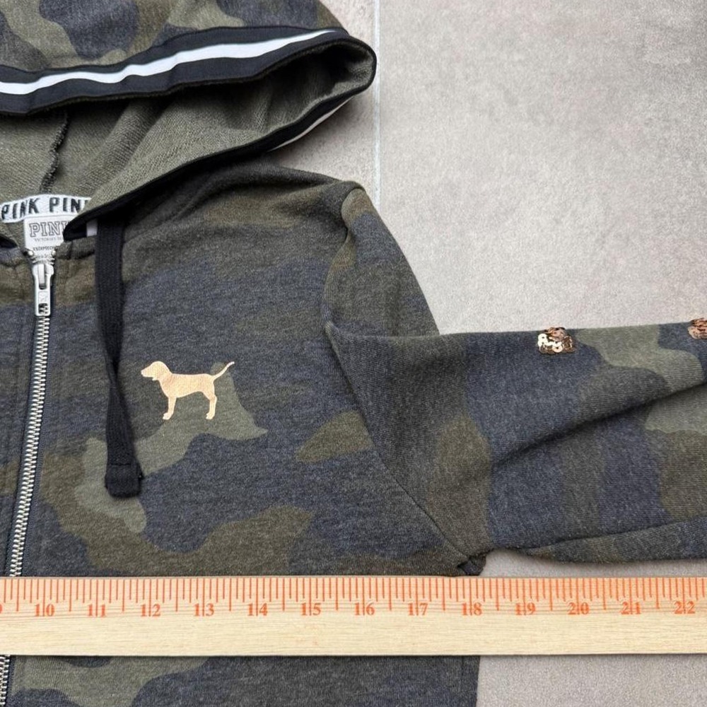 Y2K Victoria's Secret PINK bling hoodie Camo Sequin Zip Up gold sequin Size XS - Picture 4 of 6